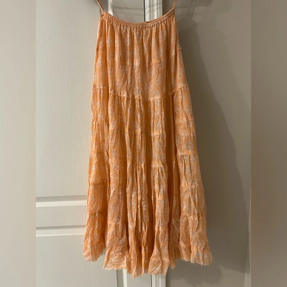 Raj Peach Tiered Peace Sign Maxi Skirt